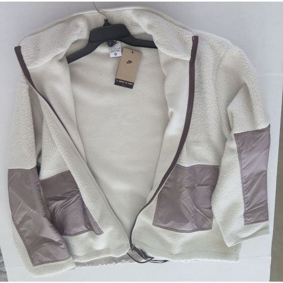 Nike DD5021 Mens Sz 2XL Cream/Gray Sportswear Sherpa Fleece Full-Zip Jacket $150 - Picture 5 of 5